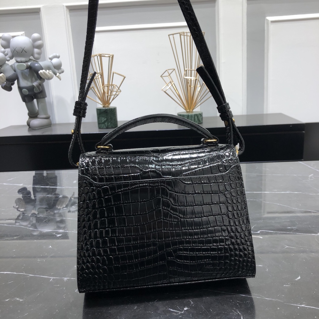 Saint Laurent Cassandera Mini Crocodile Embossed Bright Calfskin Handbag Shoulder Bag Black 623930